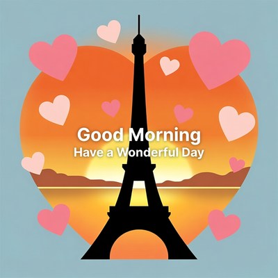 Eiffel Tower Good Morning Hearts