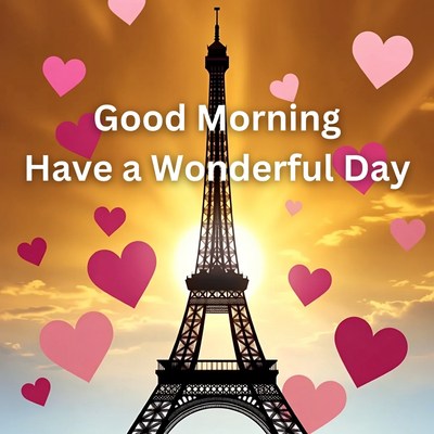 Good Morning Eiffel Tower with Hearts
