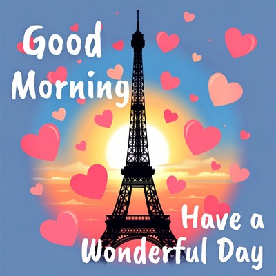 Eiffel Tower Good Morning Hearts