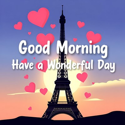 Eiffel Tower with hearts good morning