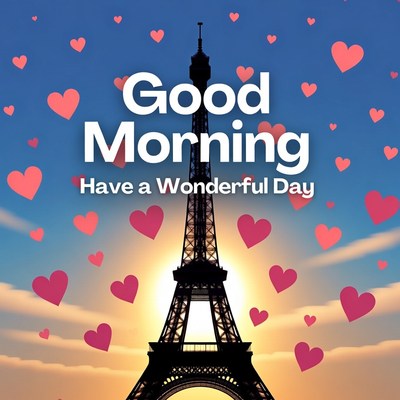 Eiffel Tower Good Morning Hearts