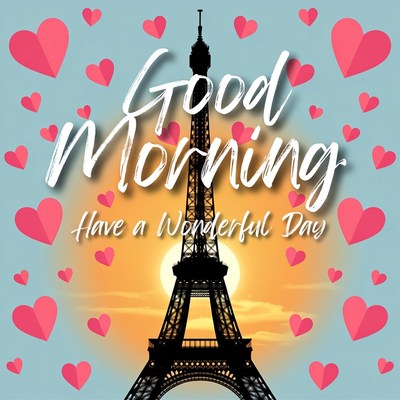 Good Morning Eiffel Tower Hearts