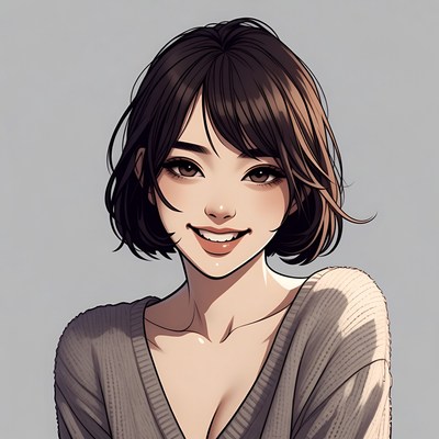 Smiling Asian woman in sweater