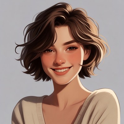 Smiling woman with wavy brown hair