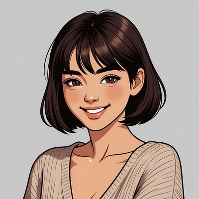 Smiling Asian woman with bob haircut