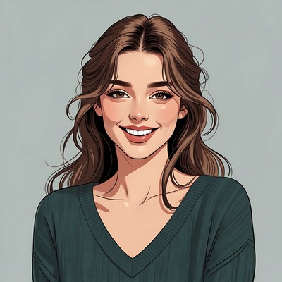 Smiling woman with wavy brown hair