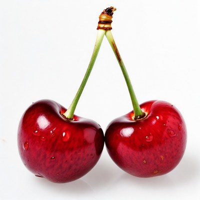 Two Red Cherries with Stems