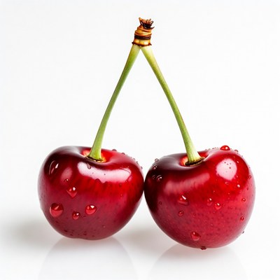 Two Red Cherries with Water Droplets