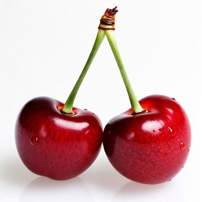Two Red Cherries on White Background