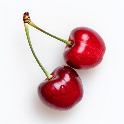 Two Red Cherries on Stem