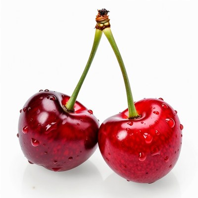 Two Red Cherries with Water Droplets