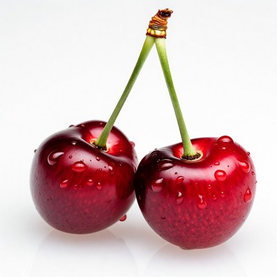 Two Wet Red Cherries