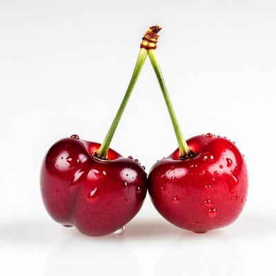 Two Red Cherries with Water Droplets
