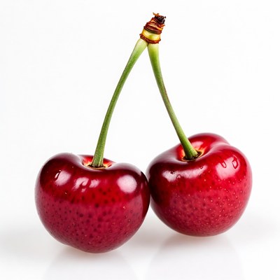 Two Red Cherries on Stems