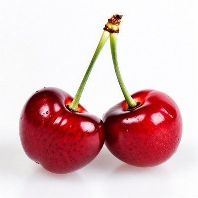Two Red Cherries with Stems