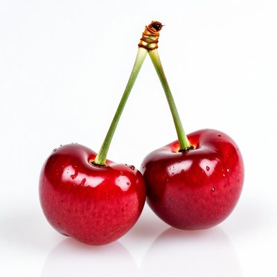 Two Red Cherries on White Background