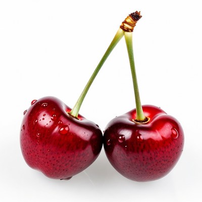 Two Red Cherries with Stems