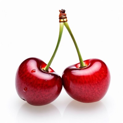 Two Red Cherries on Stem