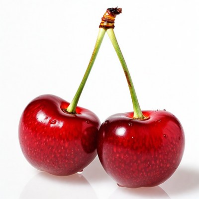 Two Red Cherries on Stem