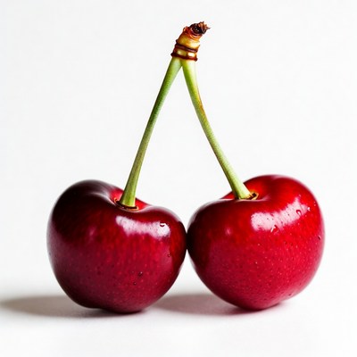 Two Red Cherries on Stem