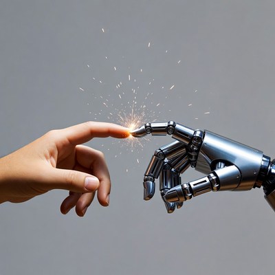 Human Hand Touching Robot Hand