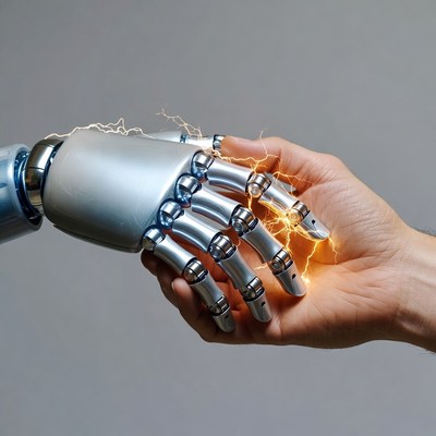 Human hand shaking robotic hand