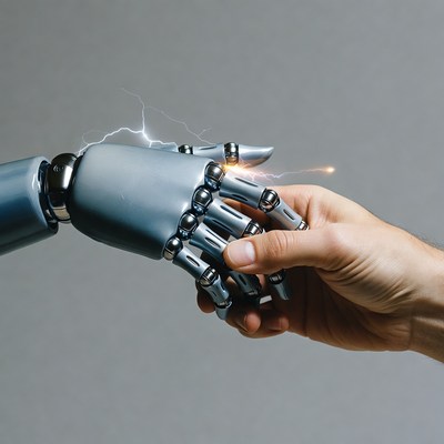 Human hand shaking robotic hand