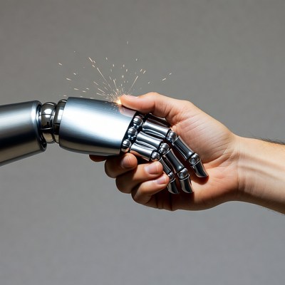 Human hand shaking robotic hand