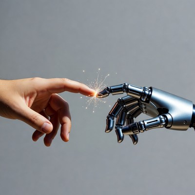 Human Hand Touching Robot Hand