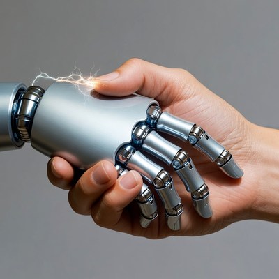 Human hand shaking robotic hand