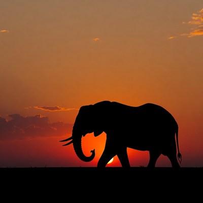 Elephant silhouette at sunset