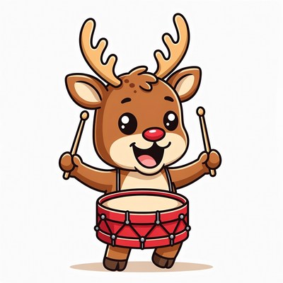 Cartoon Reindeer Playing Drum