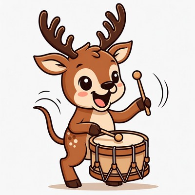 Cartoon Deer Playing Drum
