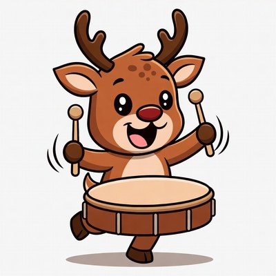 Cartoon Reindeer Playing Drum