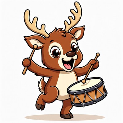 Cartoon Deer Playing Drum