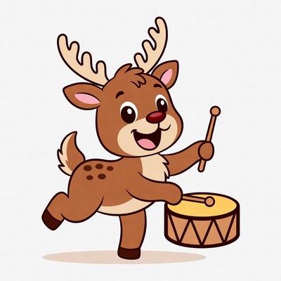 Cartoon Reindeer Playing Drum
