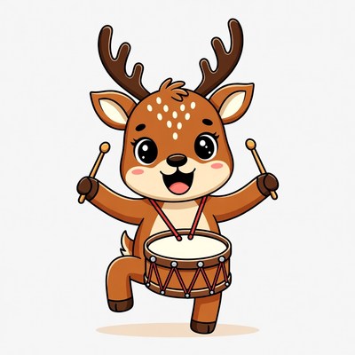 Cartoon Reindeer Playing Drum