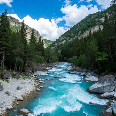 Turquoise River in Mountain Valley