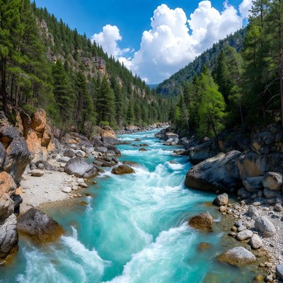 Turquoise River in Mountain Valley