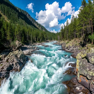 Turquoise River in Mountain Forest