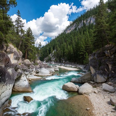 Turquoise River in Mountain Forest