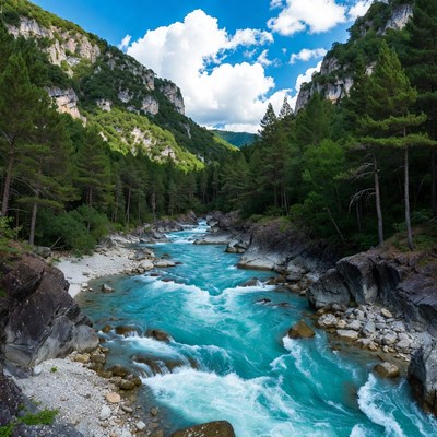 Turquoise River in Mountain Valley