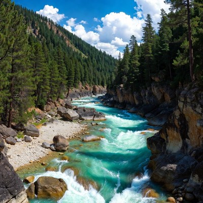 Turquoise River in Mountain Canyon