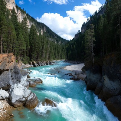 Turquoise River in Mountain Valley