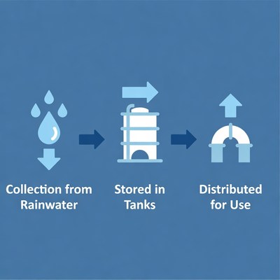 Rainwater Collection Storage Distribution Illustration