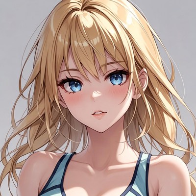Blonde anime girl in blue tank top