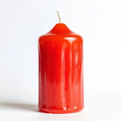 Red pillar candle on white background