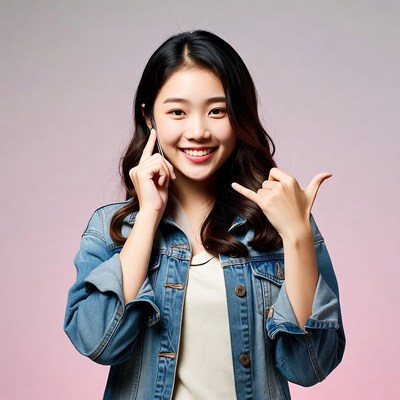Asian woman making shaka hand signs