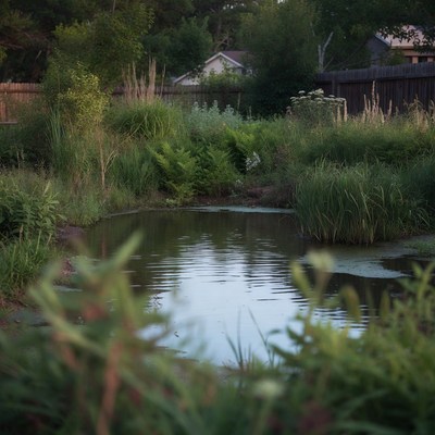 Small pond surrounded by lush green vegetation