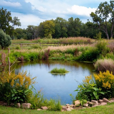 Scenic pond with autumn foliage